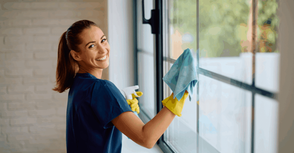 lady cleaning a window